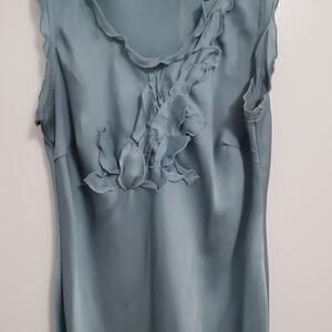 Elegant Blue Sleeveless Top with Floral Detail